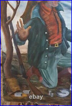 Vintage Gorgeous Dated 1941 Original Painting Signed By Edward J. Frey Woodsman