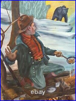 Vintage Gorgeous Dated 1941 Original Painting Signed By Edward J. Frey Woodsman