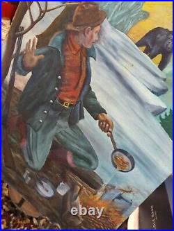 Vintage Gorgeous Dated 1941 Original Painting Signed By Edward J. Frey Woodsman