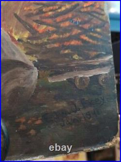 Vintage Gorgeous Dated 1941 Original Painting Signed By Edward J. Frey Woodsman