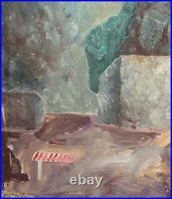 Vintage Greek expressionist oil painting landscape signed