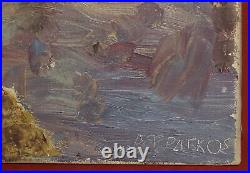 Vintage Greek expressionist oil painting landscape signed