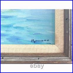 Vintage Gulf of Naples Mount Vesuvius Oil Painting on Canvas Signed Romano