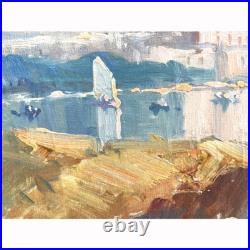 Vintage Gulf of Naples Mount Vesuvius Oil Painting on Canvas Signed Romano