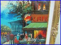 Vintage HENRI RENARD Signed Oil on Canvas Paris Cafe