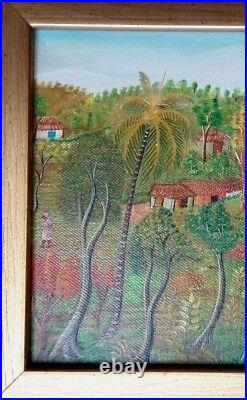 Vintage Haitian Folk Art Naif BIJOUX Painting Joseph Dubic Haiti Village 8x10
