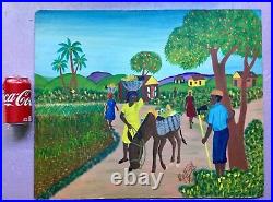 Vintage Haitian Haiti 20 X 24 painting on Masonite Board by L Geffrard