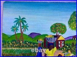 Vintage Haitian Haiti 20 X 24 painting on Masonite Board by L Geffrard