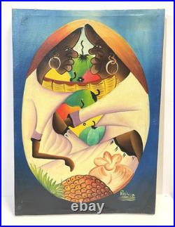 Vintage Haitian Painting On Canvas Signed