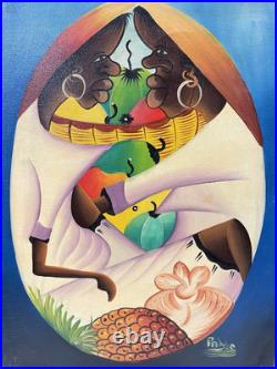 Vintage Haitian Painting On Canvas Signed