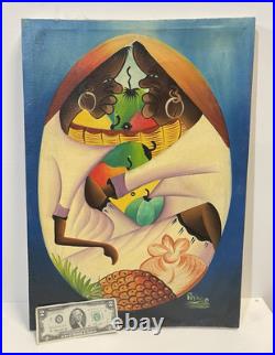 Vintage Haitian Painting On Canvas Signed