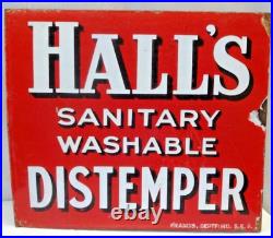 Vintage Hall's Distemper Double Sided Enamel Flange Sign 12x14 Paint Advertisin