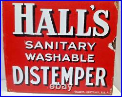 Vintage Hall's Distemper Double Sided Enamel Flange Sign 12x14 Paint Advertisin
