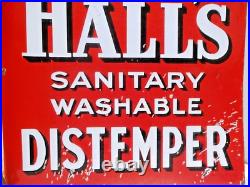 Vintage Hall's Distemper Double Sided Enamel Flange Sign 12x14 Paint Advertisin