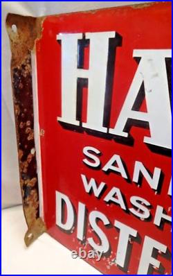 Vintage Hall's Distemper Double Sided Enamel Flange Sign 12x14 Paint Advertisin