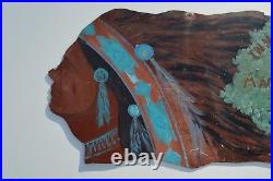 Vintage Hand Painted Aluminum Trade Sign Depicts Native Indian Chiefs Both Sides