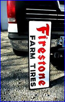 Vintage Hand Painted FIRESTONE FARM TIRES Motor Dealership Sign Gas Oil bl Trim