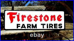 Vintage Hand Painted FIRESTONE FARM TIRES Motor Dealership Sign Gas Oil bl Trim
