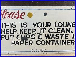 Vintage Hand Painted Metal Sign Keep Lounge Clean