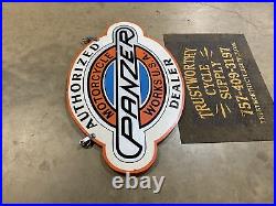 Vintage Hand Painted Panzer Motorcycle Works USA Dealer Sign NICE