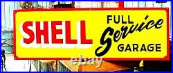 Vintage Hand Painted SHELL FULL SERVICE Gas Oil Station Metal SIGN Shop Garage