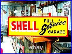 Vintage Hand Painted SHELL FULL SERVICE Gas Oil Station Metal SIGN Shop Garage