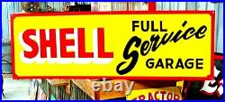 Vintage Hand Painted SHELL FULL SERVICE Gas Oil Station Metal SIGN Shop Garage