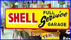 Vintage Hand Painted SHELL FULL SERVICE Gas Oil Station Metal SIGN Shop Garage