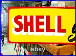 Vintage Hand Painted SHELL FULL SERVICE Gas Oil Station Metal SIGN Shop Garage