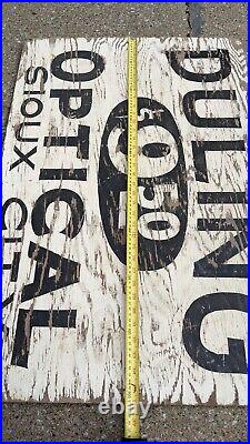 Vintage Hand Painted Wood Sign Duling Optical Sioux City IA Optometrist Antique