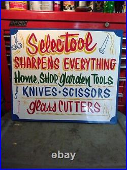 Vintage Hand-painted Metal Sign Advertising Selec-tool knife sharpening landscap