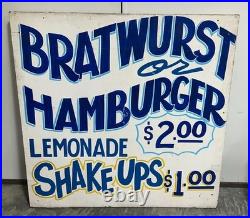 Vintage Hand painted large restaurant advertising sign Hamburgers Bratwurst 48