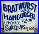 Vintage Hand painted large restaurant advertising sign Hamburgers Bratwurst 48