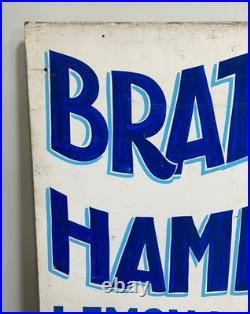 Vintage Hand painted large restaurant advertising sign Hamburgers Bratwurst 48