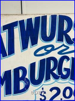 Vintage Hand painted large restaurant advertising sign Hamburgers Bratwurst 48