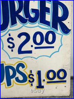 Vintage Hand painted large restaurant advertising sign Hamburgers Bratwurst 48