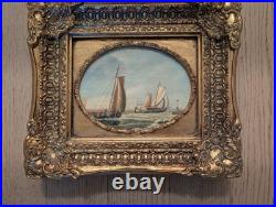 Vintage Handpainted Ornate Framed Oil Painting Sail Boats/ Sea 15x13 Signed RT