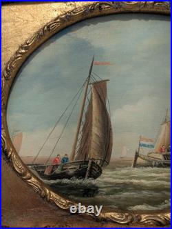Vintage Handpainted Ornate Framed Oil Painting Sail Boats/ Sea 15x13 Signed RT