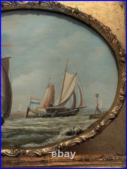 Vintage Handpainted Ornate Framed Oil Painting Sail Boats/ Sea 15x13 Signed RT
