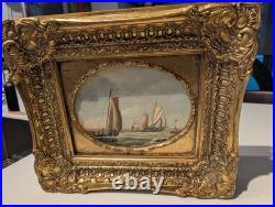 Vintage Handpainted Ornate Framed Oil Painting Sail Boats/ Sea 15x13 Signed RT