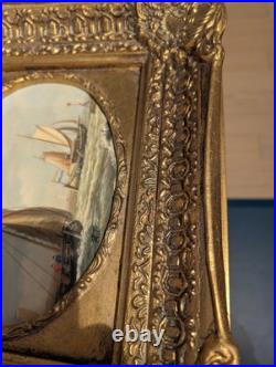 Vintage Handpainted Ornate Framed Oil Painting Sail Boats/ Sea 15x13 Signed RT