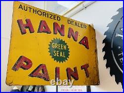 Vintage Hanna green seal paint dealer metal flange sign scioto sign rare store