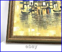 Vintage Harbor Scene Abstract Painting On Canvas Signed And Framed