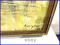 Vintage Harbor Scene Abstract Painting On Canvas Signed And Framed