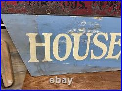 Vintage Hardware Store Painted Wood Adv Sign Housewares Hanging Display Sign