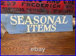 Vintage Hardware Store Painted Wood Sign Seasonal Items Hanging Display Sign