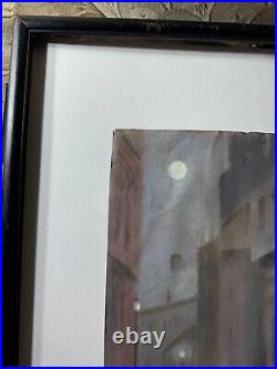 Vintage Hareimann Village Street Nocturne Scene Pastel Painting -Signed/Framed