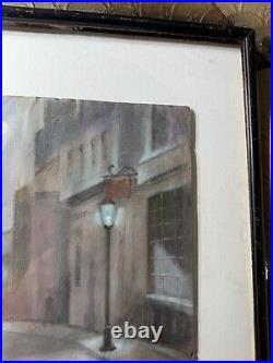 Vintage Hareimann Village Street Nocturne Scene Pastel Painting -Signed/Framed