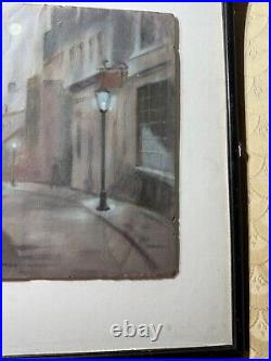 Vintage Hareimann Village Street Nocturne Scene Pastel Painting -Signed/Framed