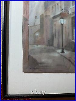Vintage Hareimann Village Street Nocturne Scene Pastel Painting -Signed/Framed